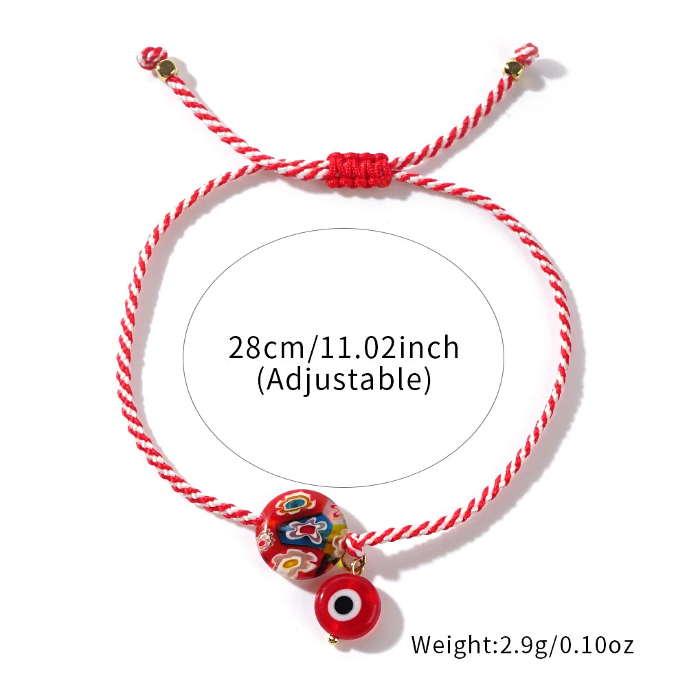 Shinus 2024 Martis Series Glass Evil Eye And Thousand Flowers Glass Flat Bead Jewelry Greek March Bracelet For Women Date Gift