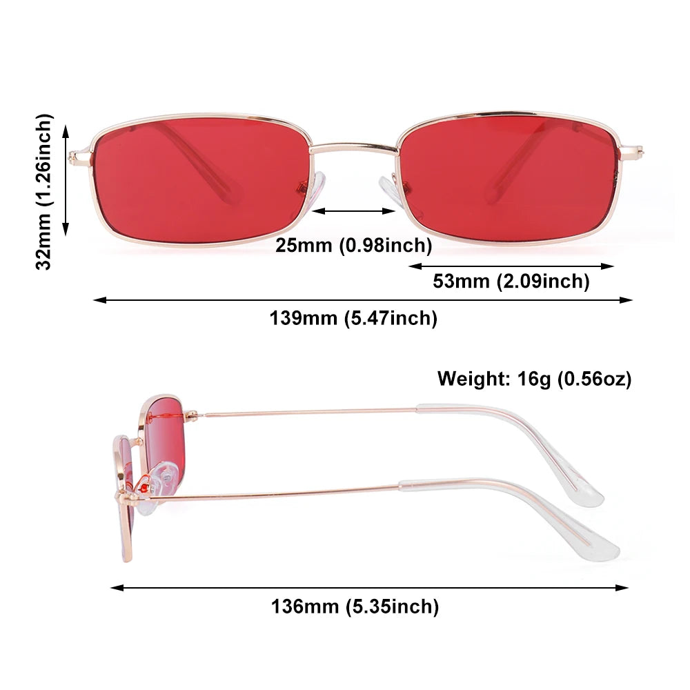 Fashion Metal Vintage Rectangle Sunglasses Small Oval Women's Sunglasses Men Women Brand Shades Eyewear Clear Lens UV400 Goggles