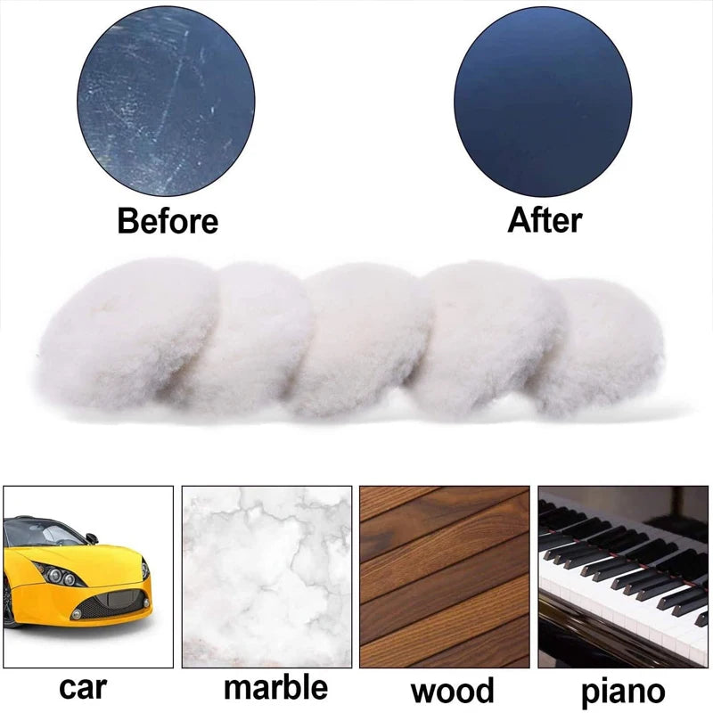 1/5Pcs 3/4/5/6/7Inches Wool Polishing Disc Waxing Polishing Buffing Car Paint Care Polisher Pads for Car Wash Auto Accessories