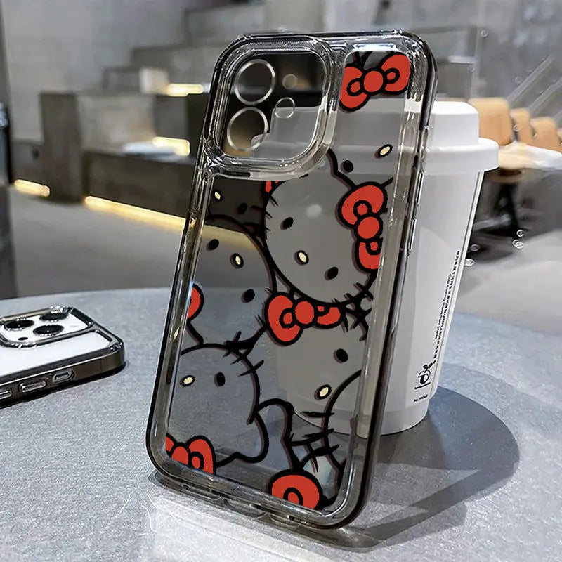 Sanrio Hello Kitty Bow Lovely Phone Case For iPhone 15 14 13 Pro Max 11 12 13 Pro X XR 7 8 Plus Transparent Soft Cute Girl Y2K
