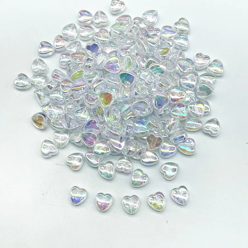 100pcs/lot 8mm AB Colour Heart Shape Acrylic Beads Loose Spacer Beads for Jewelry Makeing DIY Handmade Bracelet Accessories