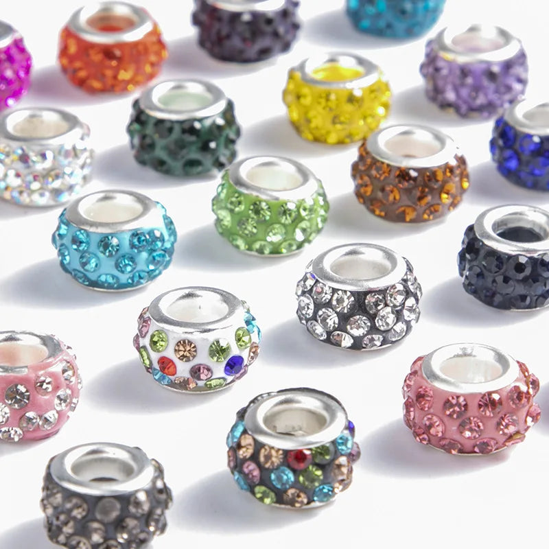 Yanqi 20PCS/Lot Big Hole Round Rhinestone Crystal Glass Beads Loose Spacer Beads For DIY Jewelry Making Bracelet Necklace Murano