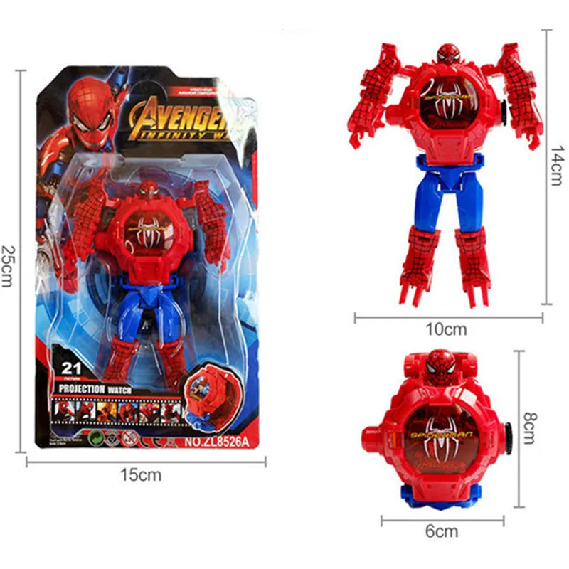 The Avengers Electronic Watch 3D Projection Spider Man Captain America Hulk Deformation Robot Toys For Children Christmas Gift