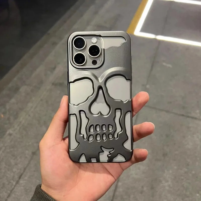Luxury Matte Plating Metallic Color Hollow Out Skull Hard Case For iPhone 14 13 12 11 Pro Max 15 Plus Fashion Shockproof Cover