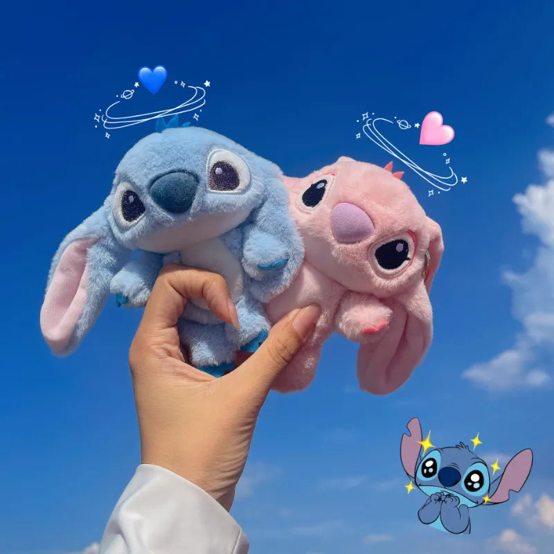 Disney 12cm Stitch and Angel Doll Bag Pendant Cartoon Anime Lilo & Stitch Plushies Keychains Birthday Gifts For Girl