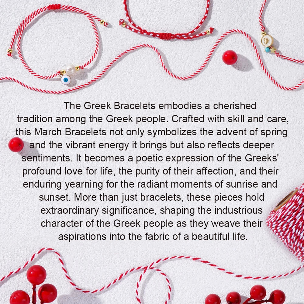 Shinus 2024 Martis Series Glass Evil Eye And Thousand Flowers Glass Flat Bead Jewelry Greek March Bracelet For Women Date Gift