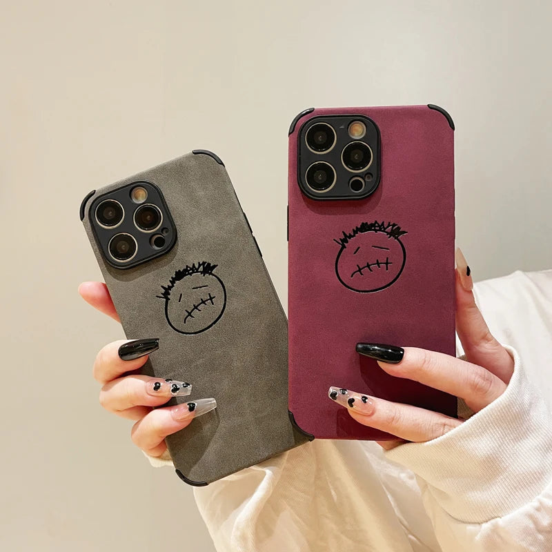 Luxury PU Street Soft leather phone case for iphone 14 13 12 15 Pro Max X XS 11 7 8 Plus SE Turn fur Back Cover Coque Capa