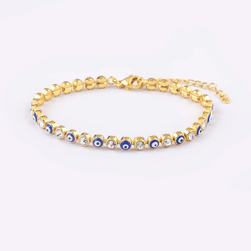 Nidin Lucky Evil Eye Shiny Charm CZ Tennis Bracelet for Women Crystal Zircon Jewelry Adjustable Chain Bangle Gift