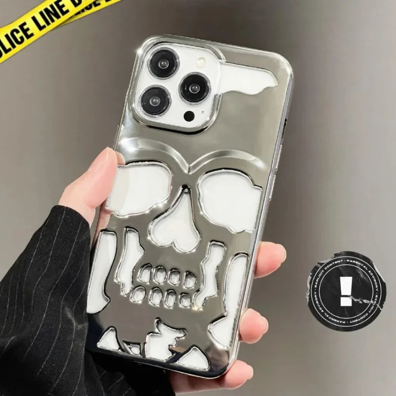 Luxury Matte Plating Metallic Color Hollow Out Skull Hard Case For iPhone 14 13 12 11 Pro Max 15 Plus Fashion Shockproof Cover