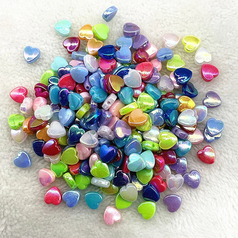 100pcs/lot 8mm AB Colour Heart Shape Acrylic Beads Loose Spacer Beads for Jewelry Makeing DIY Handmade Bracelet Accessories