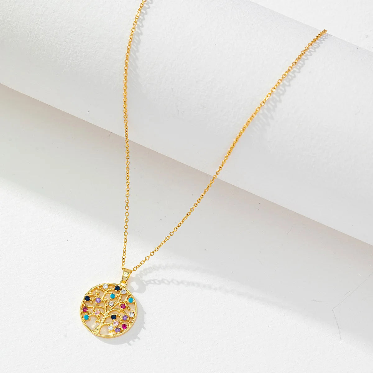 2023 New Colorful Zircon Tree of Life Pendant Necklace Sweet Faith Men Women Jewelry Accessories Gifts for Mom Girls Family Teen