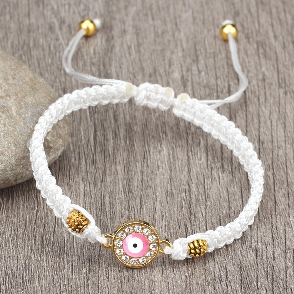 New Pink Turkish Evil Eye Bracelets For Women Men Tibetan Buddhist Handmade Knots Rope Adjustable Bracelets Couple Jewelry Gifts