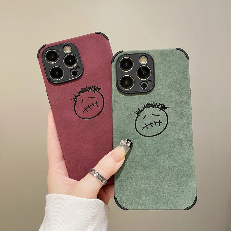Luxury PU Street Soft leather phone case for iphone 14 13 12 15 Pro Max X XS 11 7 8 Plus SE Turn fur Back Cover Coque Capa