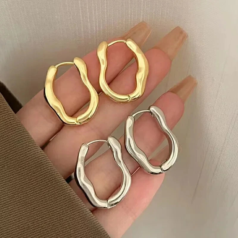 Stainless Steel Smooth Metal Hoop Earrings For Woman Girl Elegent Luxury Korean Jewelry Temperament Girl's Daily Wear earrings