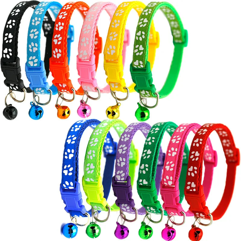Cute Cat Collars With Bell Pendant Adjustable Puppy Kitten Necklace Cartoon Footprint Cats Collars With Bells Cat Accessories