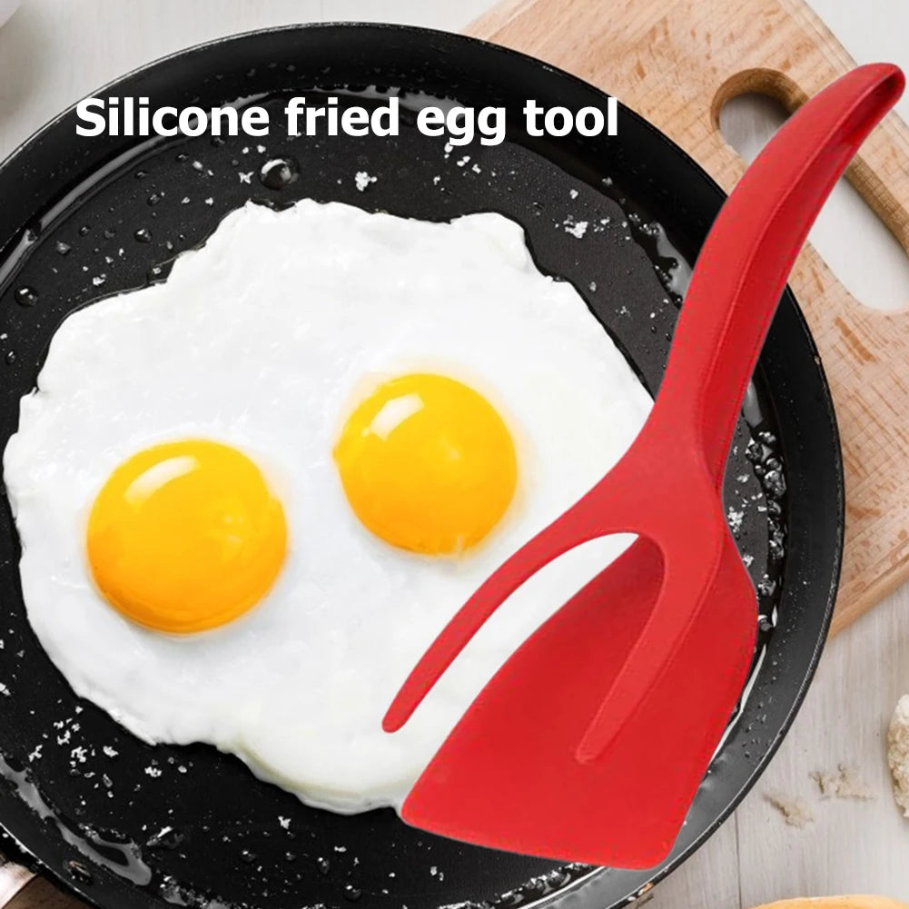 2 in 1 Non Stick Grip Flipper Pancake Fried Egg Spatula Clamp Turner Tong Toast