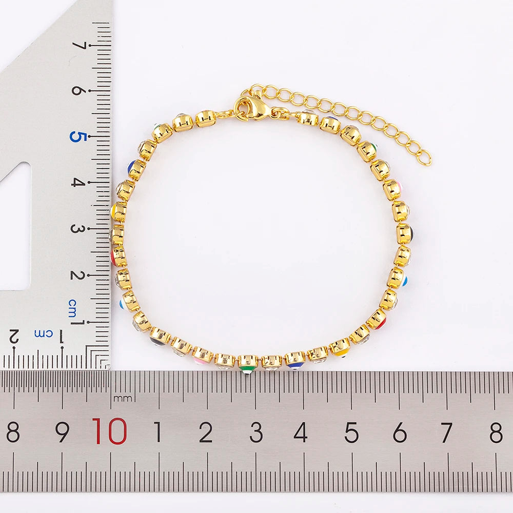 Nidin Lucky Evil Eye Shiny Charm CZ Tennis Bracelet for Women Crystal Zircon Jewelry Adjustable Chain Bangle Gift