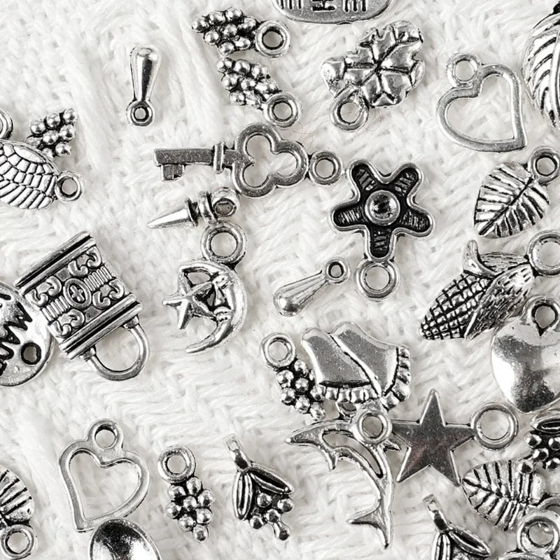 100pcs Tibetan Silver Mixed Heart Butterfly Key Crown Charms Pendants DIY Jewelry for Necklace Bracelet Making Accessaries