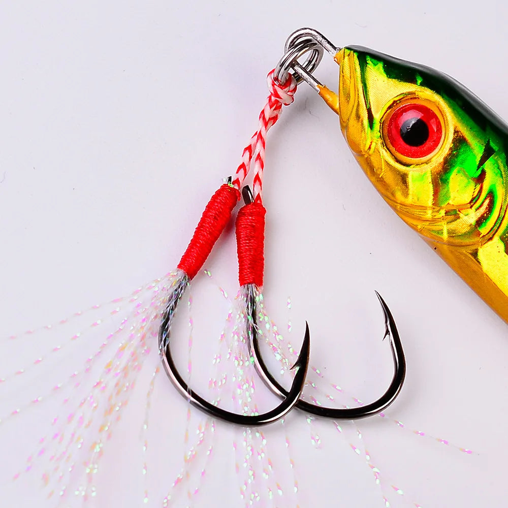 10pair/lot Fishing Hook Jig Double PairHooks Barbed Thread Feather Accessories Pesca High Carbon Steel Fishing Lure Slow Jigging