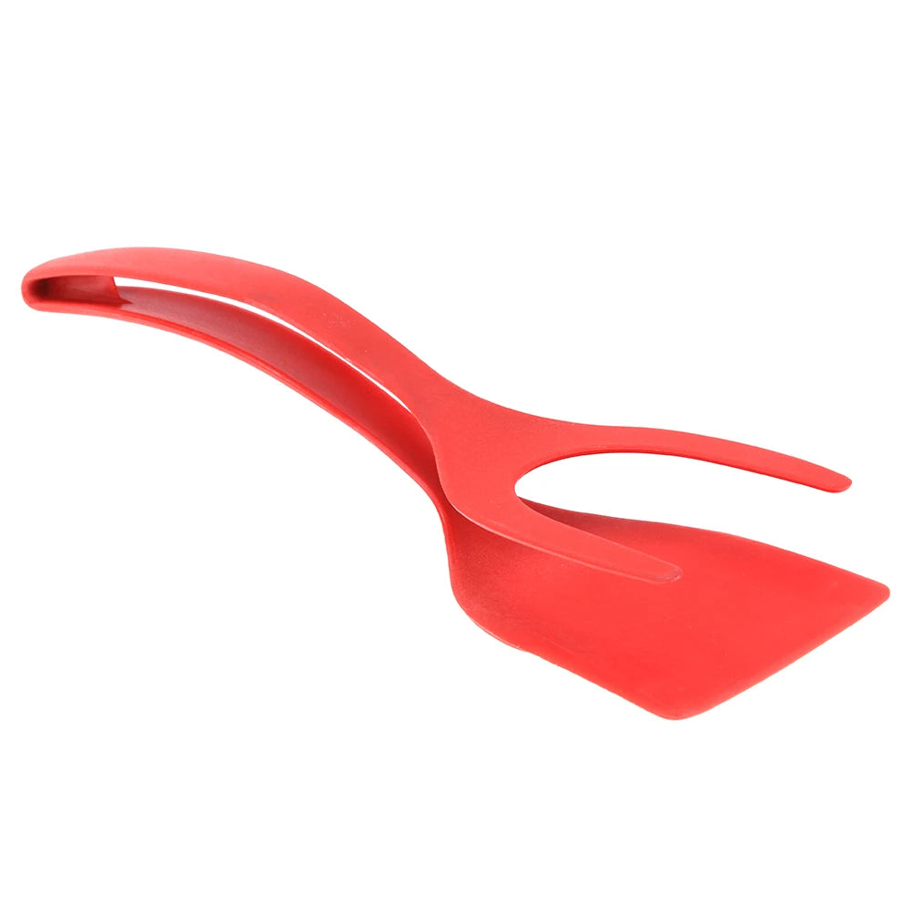 2 in 1 Non Stick Grip Flipper Pancake Fried Egg Spatula Clamp Turner Tong Toast