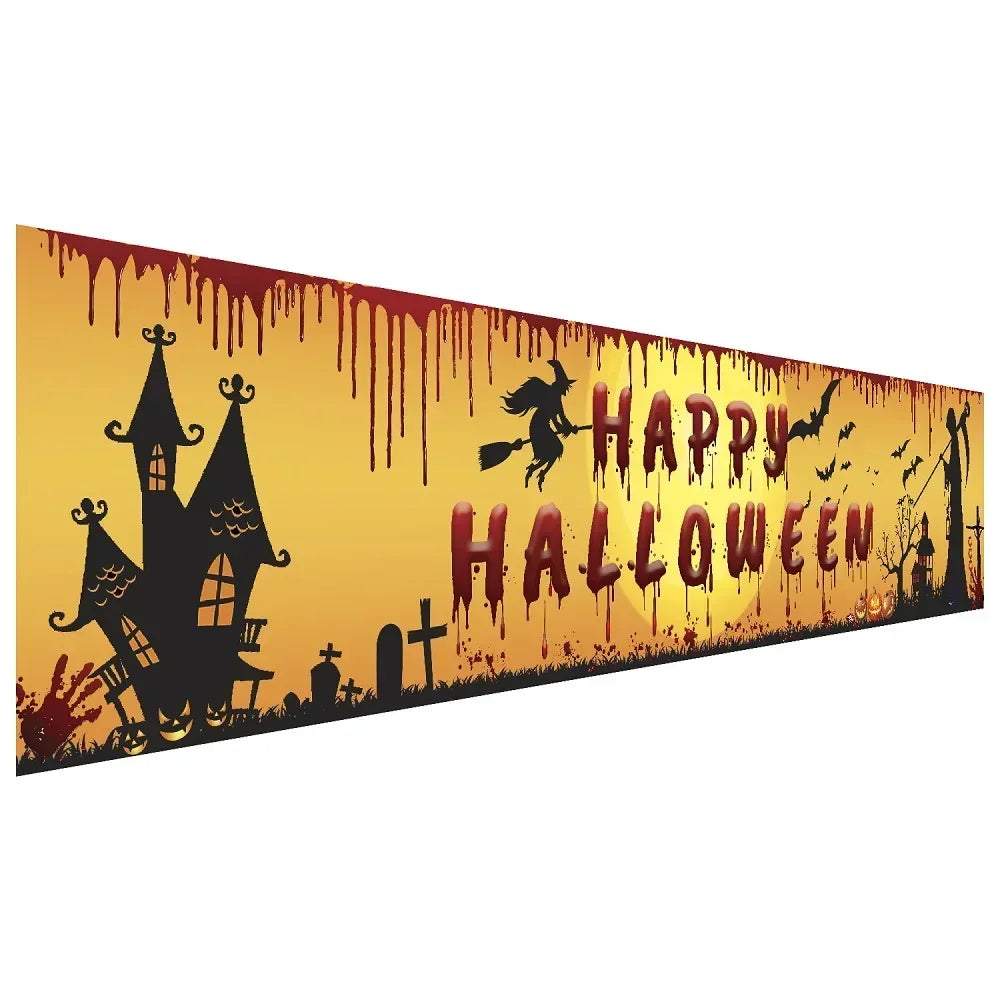 Happy Halloween Banner 250cm Long Hanging Halloween Banner with Pumpkin Terror Bloody Handprint Decor for Yard Indoor Outdoor