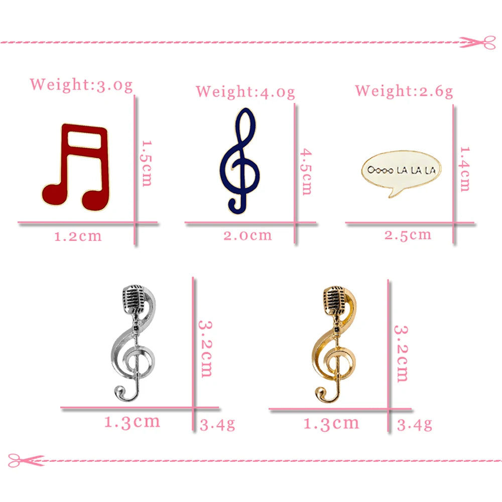 Microphone Music Note Brooch Gold Color Silver Color Enamel Pins Women Men Singer Party Concert Jewelry Backpack Lapel Pin Gifts