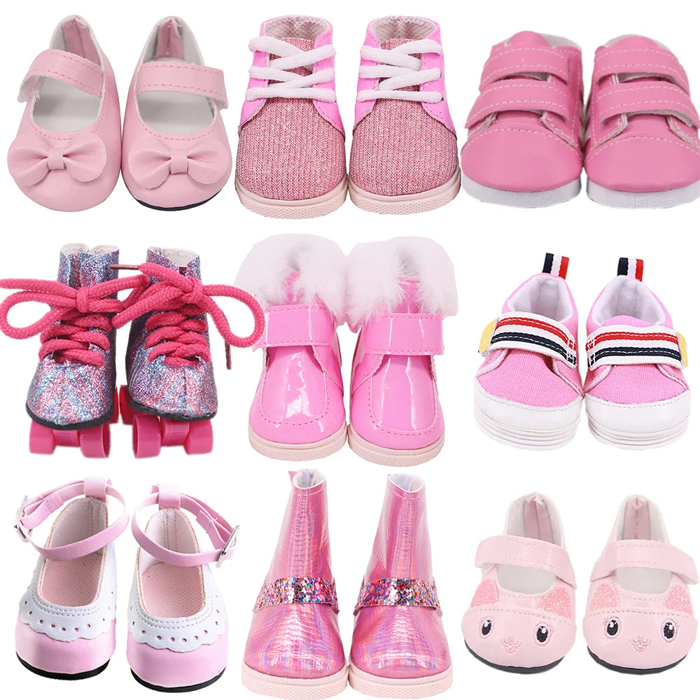 7Cm Doll Shoes Pink Bow Canvas Shoes Sneakers Fit 18 Inch American Doll&43cm Baby New Born Doll Clothes Girl`s Accessories