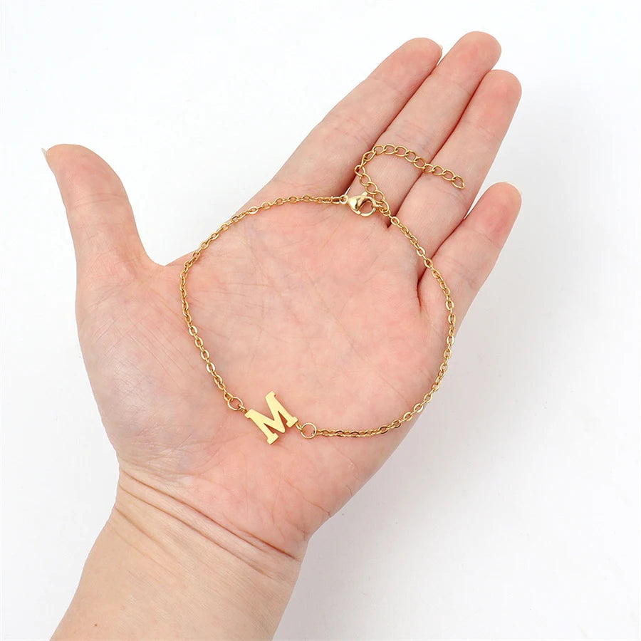 Classic Simple 26 Initials Letter Women Bracelet Stainless Steel O-Chain Bracelet For Women Jewelry Gift