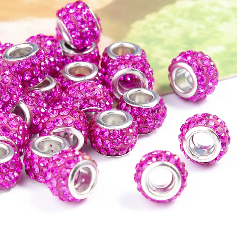 Yanqi 20PCS/Lot Big Hole Round Rhinestone Crystal Glass Beads Loose Spacer Beads For DIY Jewelry Making Bracelet Necklace Murano