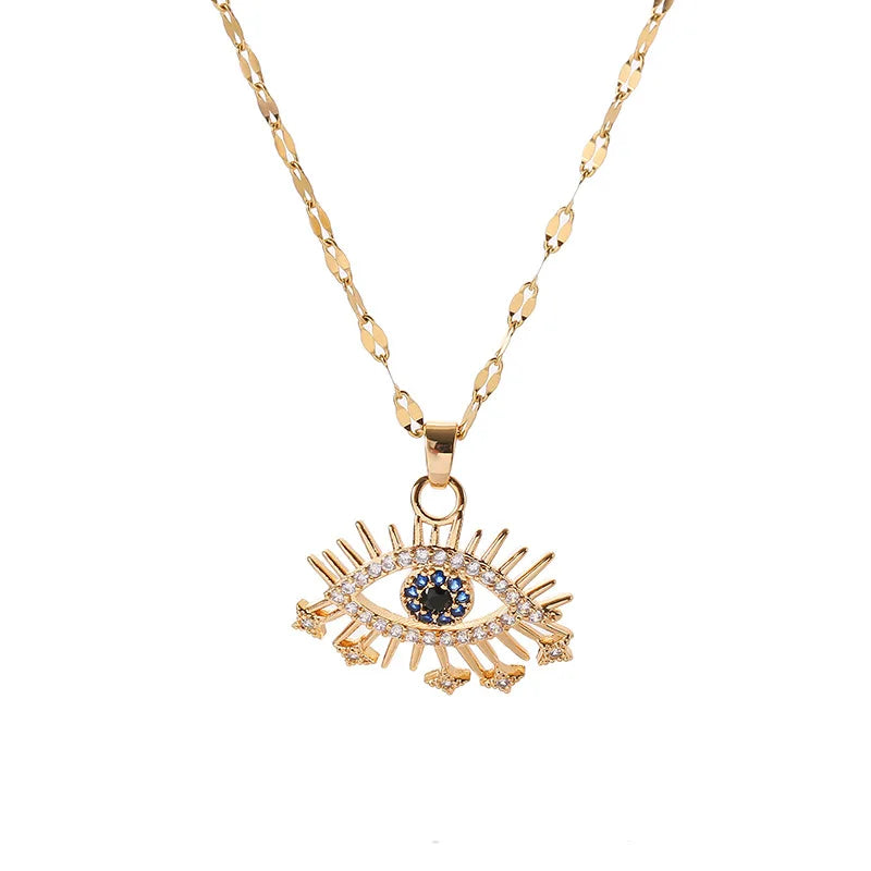DIEYURO 316L Stainless Steel Evil Eye Zircon Necklace For Women Fashion Girls Clavicle Chain Vintage Female Body Jewelry Gift