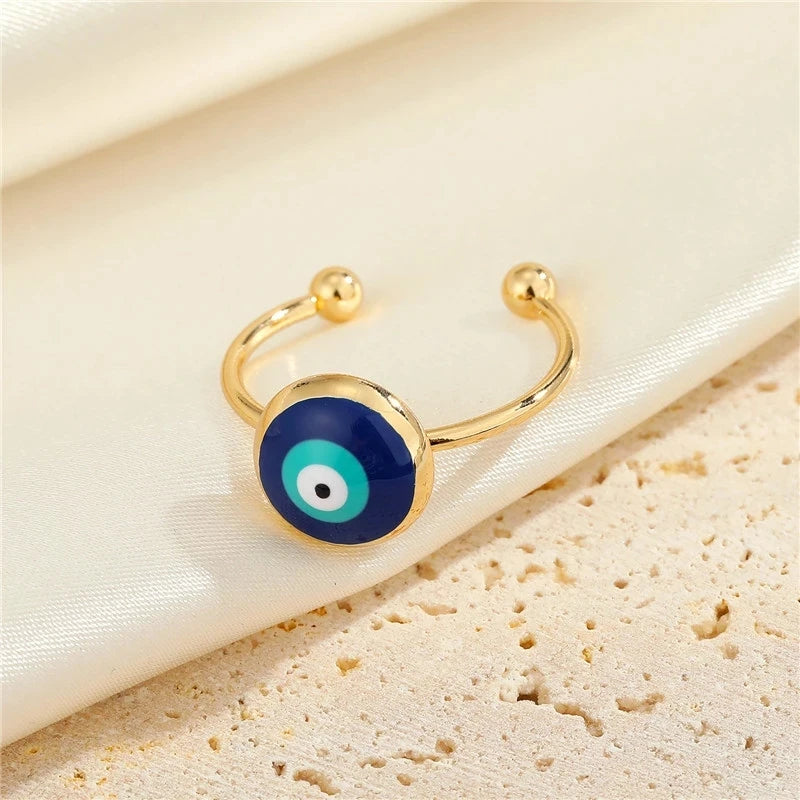 1PC Bohemian Ethnic Metal Enamel Evil Eye Ring For Women Vintage Punk Zircon Heart Blue Eye Finger Ring Turkey Jewelry Gift