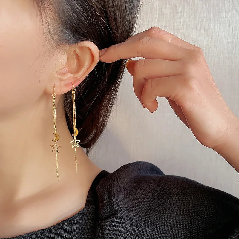 Fashion korean Earrings for Women Chain Ear Line Tassel Drop Earrings Retro Silver Color Hanging Earrings 2022 trend Jewelry
