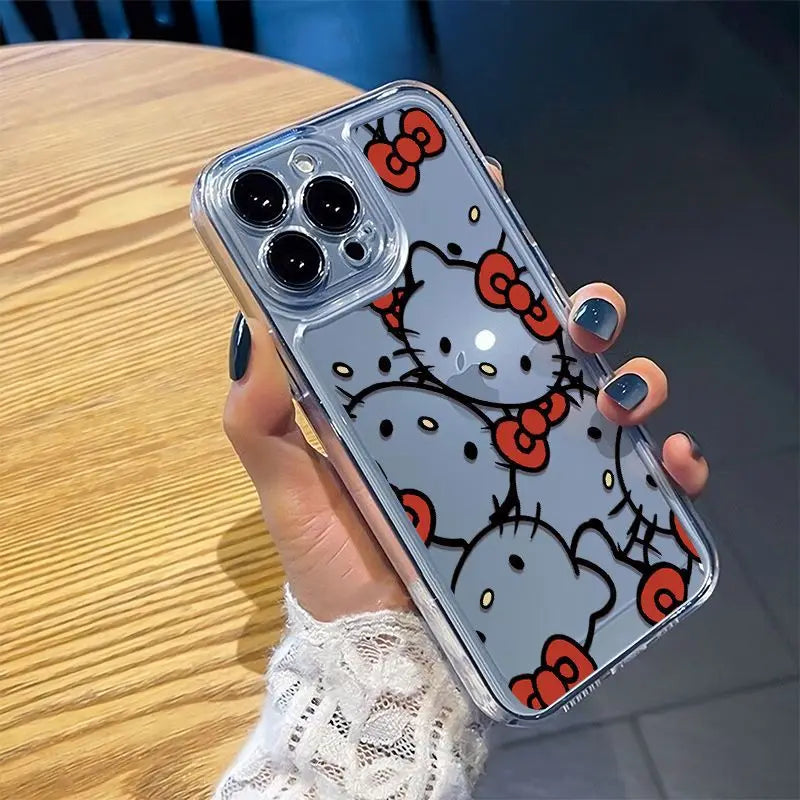 Sanrio Hello Kitty Bow Lovely Phone Case For iPhone 15 14 13 Pro Max 11 12 13 Pro X XR 7 8 Plus Transparent Soft Cute Girl Y2K