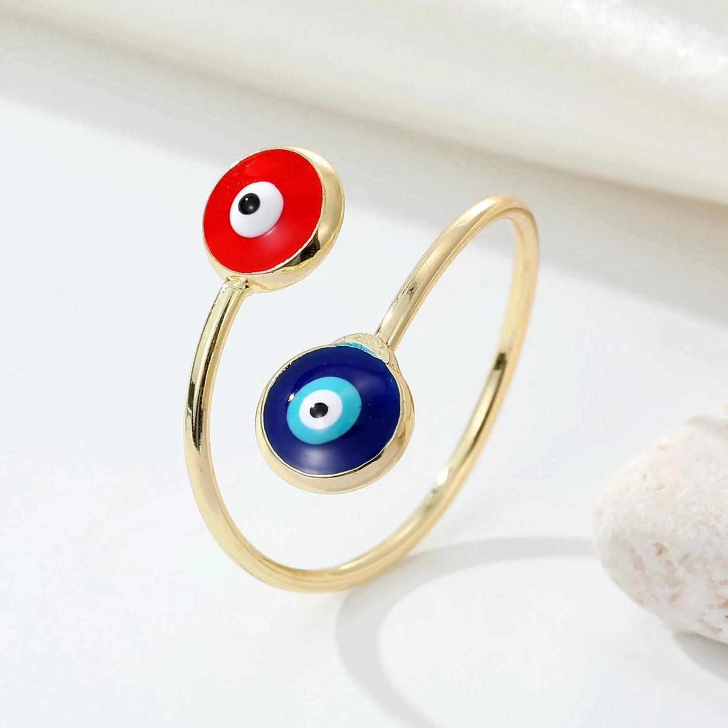 1PC Bohemian Ethnic Metal Enamel Evil Eye Ring For Women Vintage Punk Zircon Heart Blue Eye Finger Ring Turkey Jewelry Gift