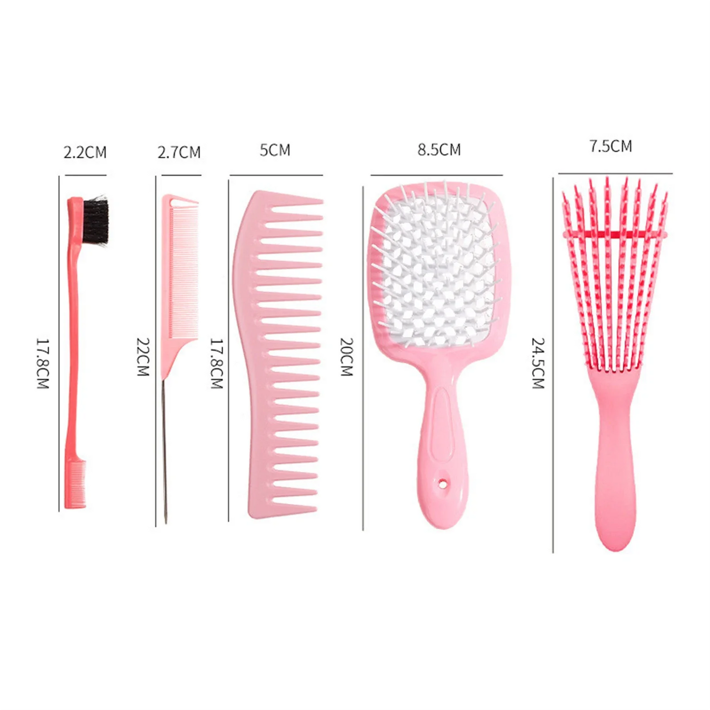 5 pcs/Set Detangling Brush Set Scalp Massage Hair Comb Dual Edge Brush Styling Comb for Curly/Straight/Wet/Dry/Long/Short Hair
