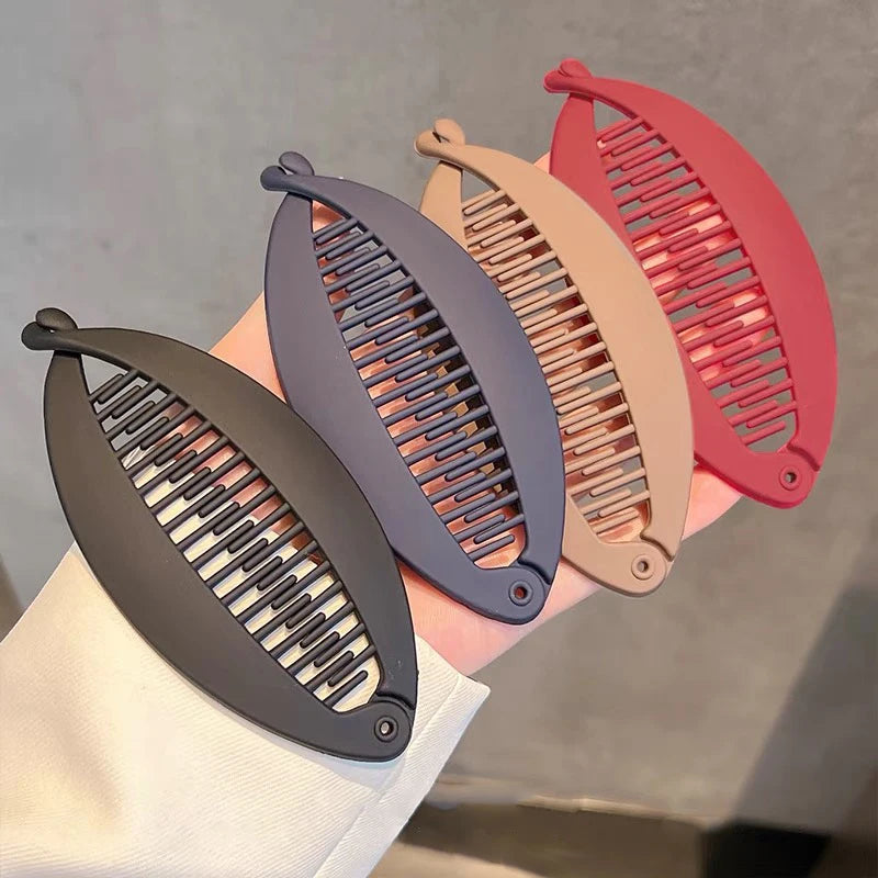 AWAYTR Frosted Fish Shaped Hairpin Ponytail Banana Clip Headband for Women Simple Solid Acrylic Twist Clamp Barrettes Headwear