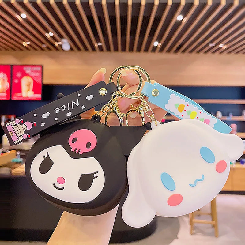 Sanrio Keychain Hello Kitty Kuromi Melody Cinnamoroll Wallet Coin Purse Earphone Organizer Data Cable Organizer Bag Key Ring