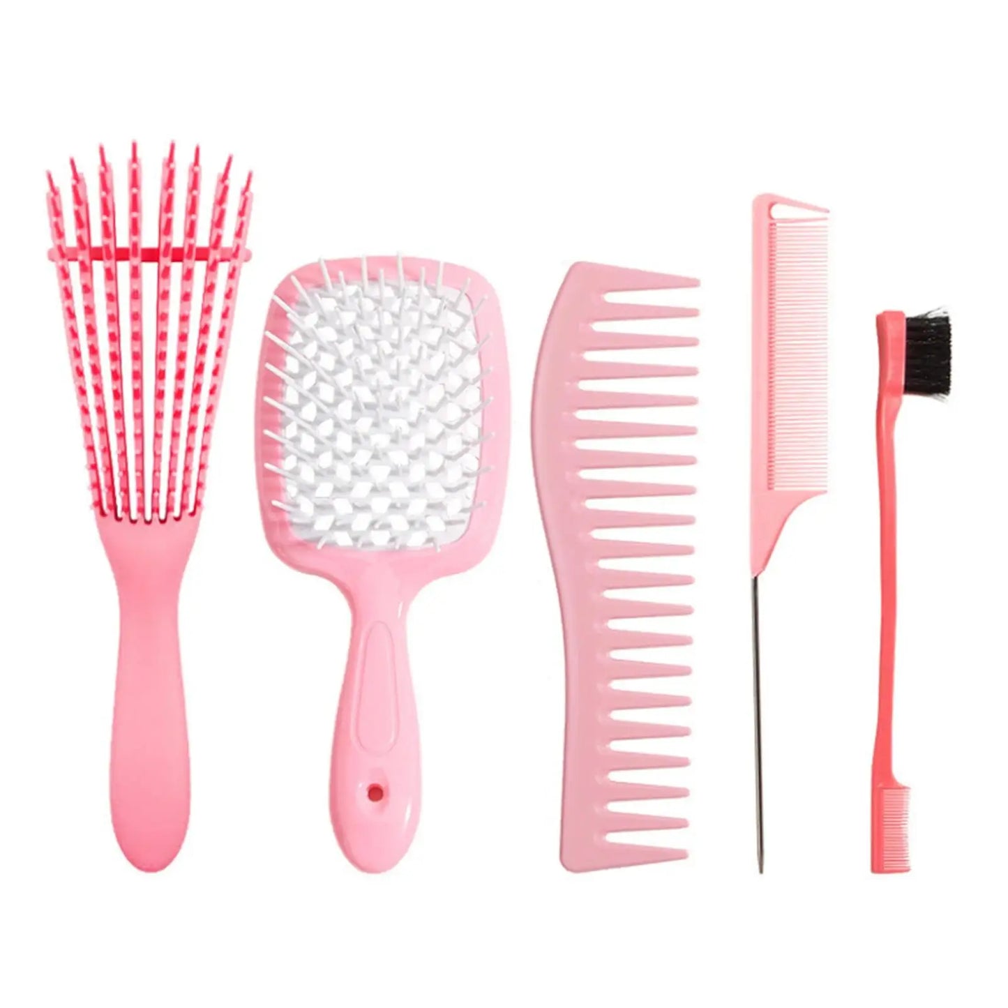 5 pcs/Set Detangling Brush Set Scalp Massage Hair Comb Dual Edge Brush Styling Comb for Curly/Straight/Wet/Dry/Long/Short Hair