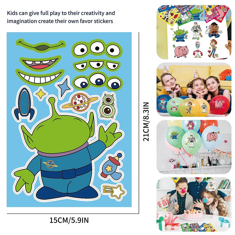 8/16Sheets Disney Toy Story Puzzle Stickers Game Make a Face Children DIY Assemble Jigsaw Kids Toys Decoration Theme Party Gifts