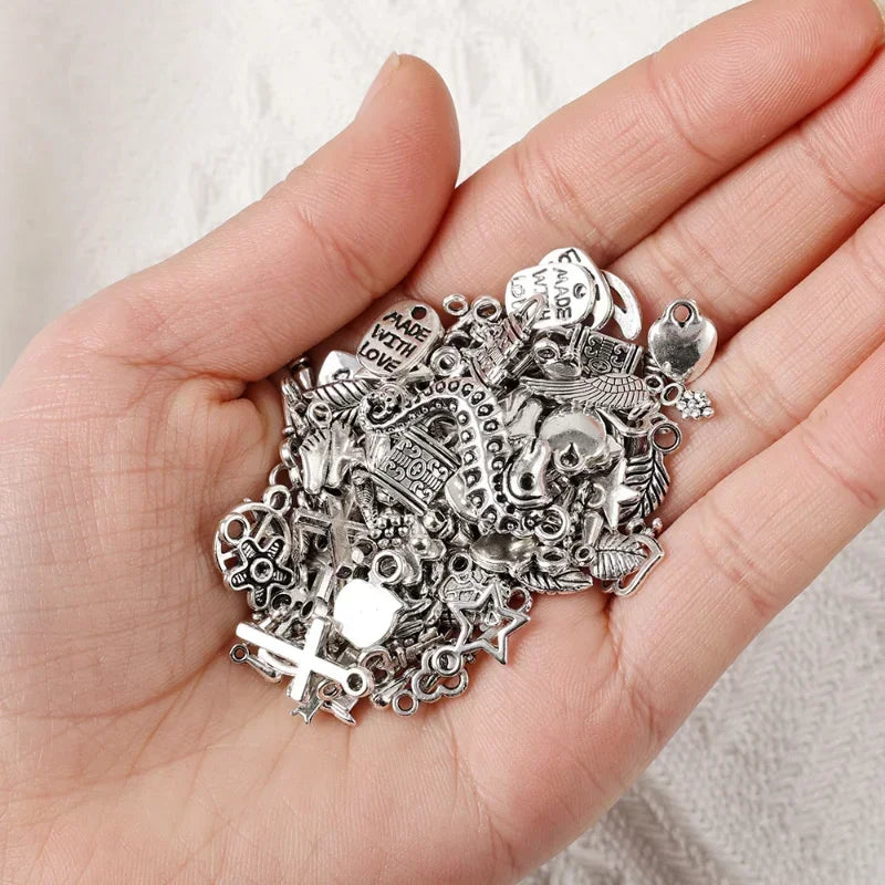 100pcs Tibetan Silver Mixed Heart Butterfly Key Crown Charms Pendants DIY Jewelry for Necklace Bracelet Making Accessaries