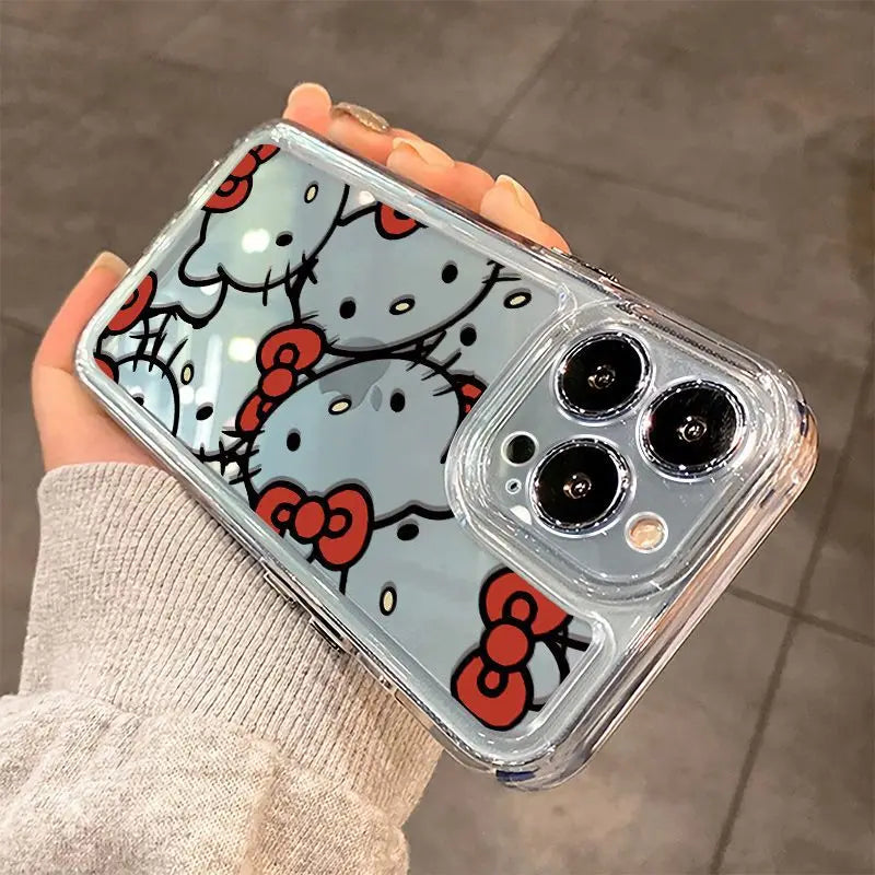 Sanrio Hello Kitty Bow Lovely Phone Case For iPhone 15 14 13 Pro Max 11 12 13 Pro X XR 7 8 Plus Transparent Soft Cute Girl Y2K