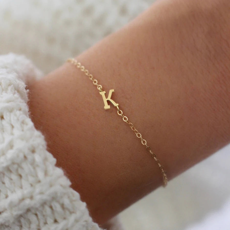 Classic Simple 26 Initials Letter Women Bracelet Stainless Steel O-Chain Bracelet For Women Jewelry Gift