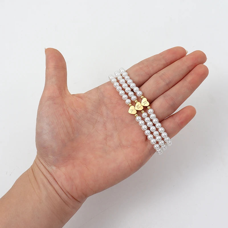 Hot Classic A-Z Heart Initial Letter Bracelet Women Temperament Imitation Pearl Bead Bracelet For Women Jewelry Gift