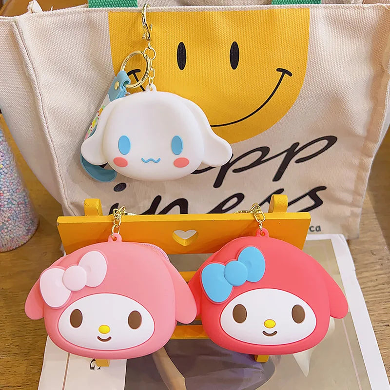 Sanrio Keychain Hello Kitty Kuromi Melody Cinnamoroll Wallet Coin Purse Earphone Organizer Data Cable Organizer Bag Key Ring