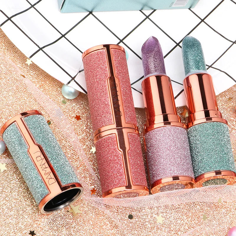 Waterproof Diamond Lipstick Long Lasting Temperature Change Matte Glitter Lipsticks Non Stick Red Pink Lip Tint Makeup Cosmetics