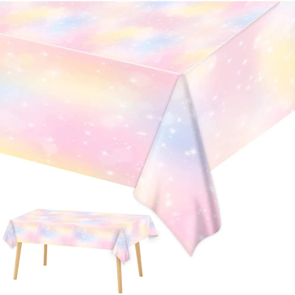 137*274cm Rainbow Tablecloth Pink Girls Birthday Wedding Party Decorations Disposable Plastic Table Cloth Baby Shower Supplies