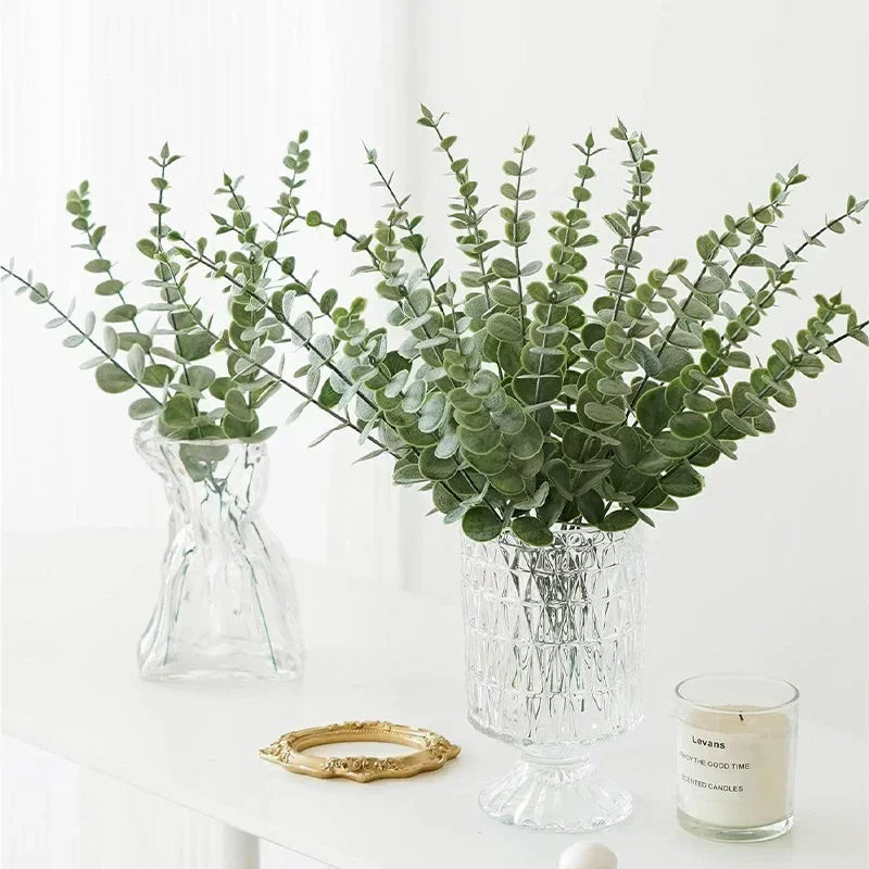 10/20PCS Eucalyptus Artificial Leaves Branches Fake Plants for DIY Christmas Wreath Wedding New Year Party Table Home Decoration