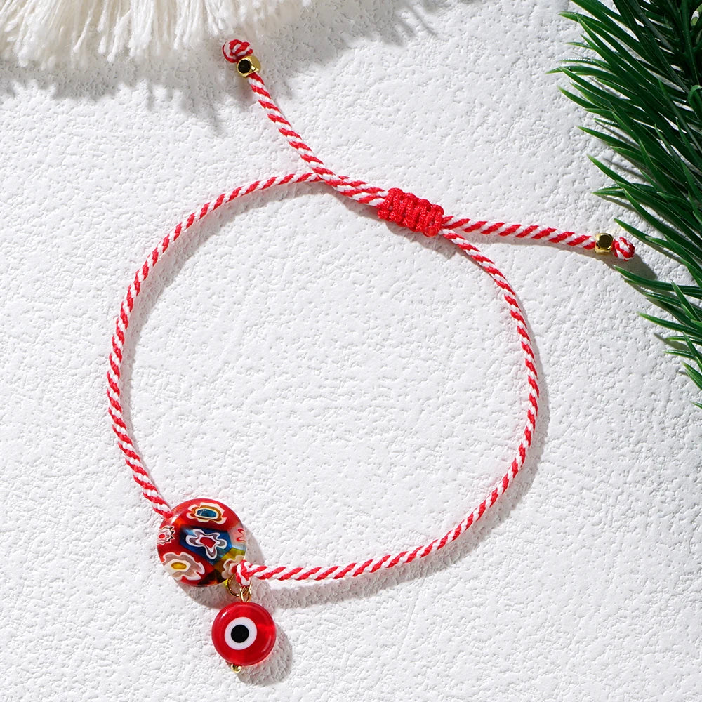 Shinus 2024 Martis Series Glass Evil Eye And Thousand Flowers Glass Flat Bead Jewelry Greek March Bracelet For Women Date Gift