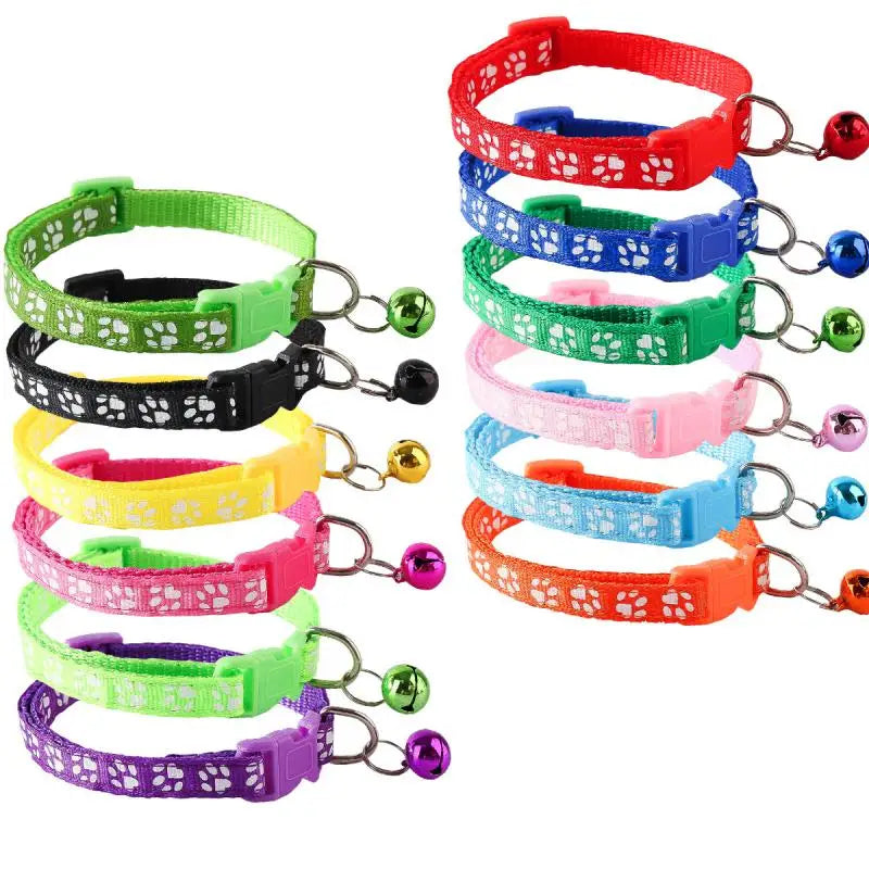 Cute Cat Collars With Bell Pendant Adjustable Puppy Kitten Necklace Cartoon Footprint Cats Collars With Bells Cat Accessories