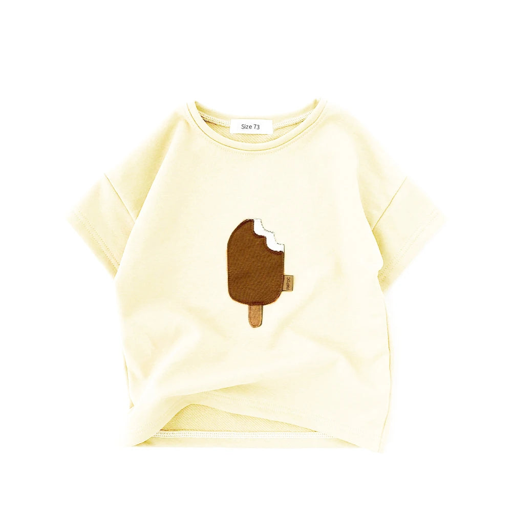 Colorful Ice Cream Printed Children's T-shirt Cute Newborn T-shirt Summer Children's Clothing Top T-shirt Solid Color Clothes